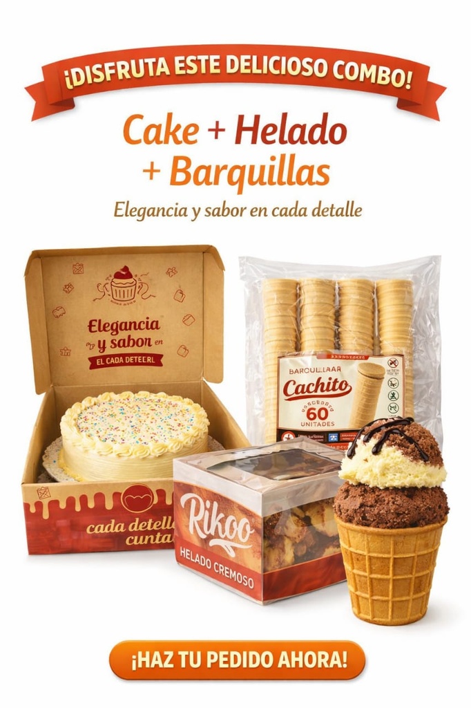 Combo  (Cake 20cm, Caja de Helado, Barquillas)