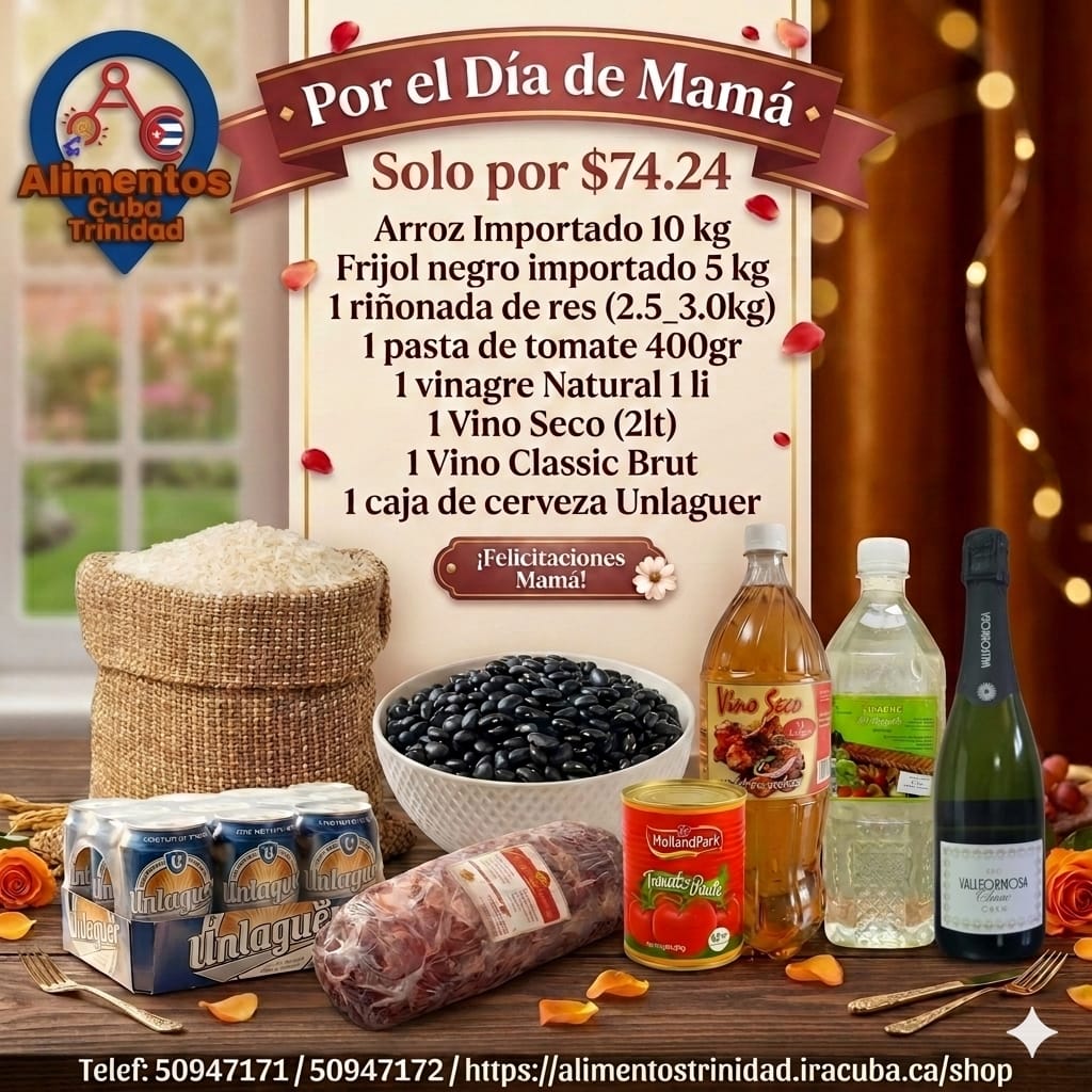 Combo #4.     Arroz 10 kg, frijol negro 5 kg, 1 pasta de Tomate, 1 vinagre 1lt, 1 vino seco 2lt, 1 caja cerveza Unlaguer, 1 vino Cava Clasicc Brut, 1 riñonada de res (2.5-3.0 kg)